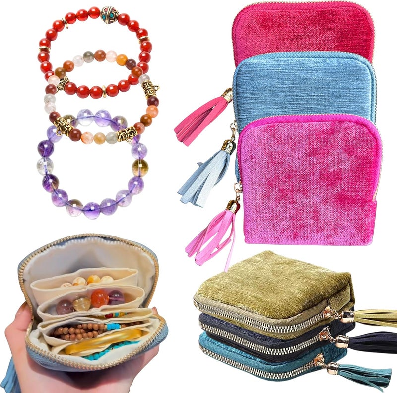 CHIMORY 2026 Travel Jewelry Case Organizer, Portable Travel Jewelry Organizer, Jewelry Pouch for Journey Rings Crystal Bracelet & Bangle Organizer with Tassel Zipper, Valentines Day Gifts for Women, Hot Pink - Image 1